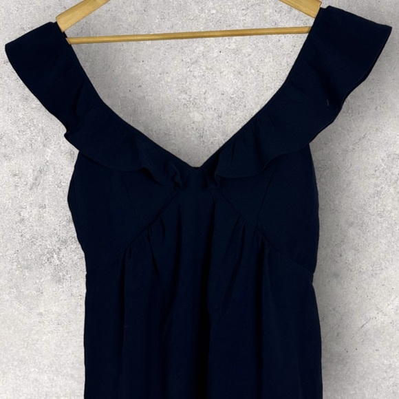 Sezane Olymea‎ Dress Navy Blue Size 36 French / US 4 V-Neck Ruffle Minimalist - Picture 8 of 14